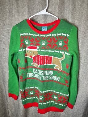 Norther Pole Dachshund Through The Snow Ugly Christmas Sweater Small